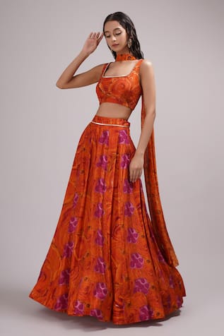 Breathe By Aakanksha Singh Ginger Floral Print Lehenga Blouse Set 