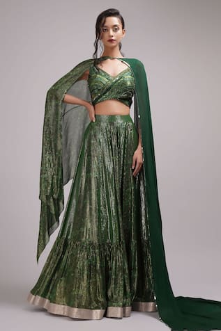 Breathe by Aakanksha Singh Madelief Shimmer Embroidered Lehenga Set With Cape 