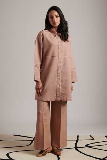 Moh India Linen Collared Tunic & Pant Set 