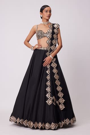 Vvani By Vani Vats Flared Mirror Embroidered Lehenga Set 