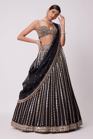 Vvani By Vani Vats Linear Mirror Embroidered Lehenga Set 