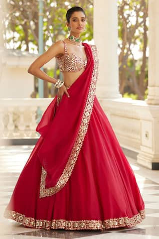 Vvani by Vani Vats Mirror Work Flared Lehenga Set 