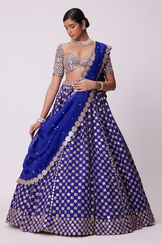 Vvani by Vani Vats Floral Mirror Work Lehenga Set 