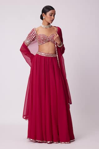 Vvani By Vani Vats Mirror Work Short Sleeve Blouse Flared Pant Set 