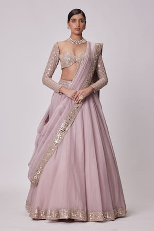 Vvani by Vani Vats Placement Mirror Embroidered Lehenga Set 