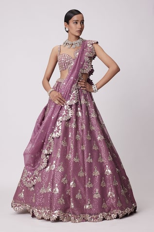 Vvani By Vani Vats Mirror Butti Embroidered Bridal Lehenga Set 
