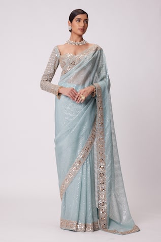 Vvani By Vani Vats Sequin Bahar Embroidered Saree With Blouse 