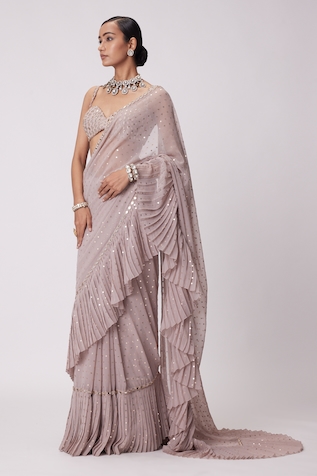 Vvani by Vani Vats Astral Sequin Pre-Draped Ruffle Saree With Blouse