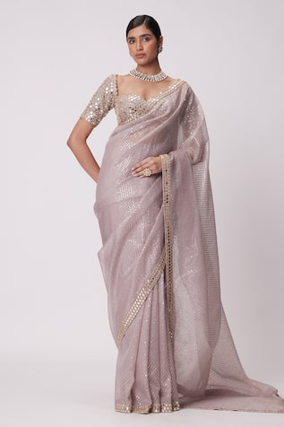 Vvani By Vani Vats Sequin Blast Embroidered Organza Saree With Blouse 