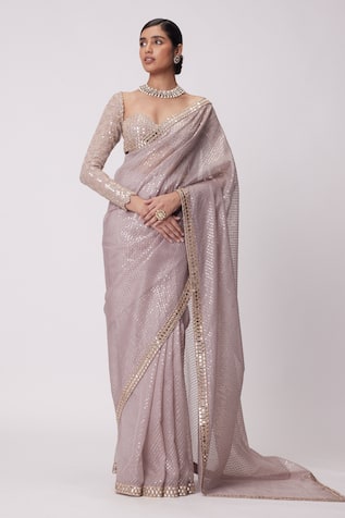 Vvani By Vani Vats Sequin Embroidered Organza Saree With Blouse 