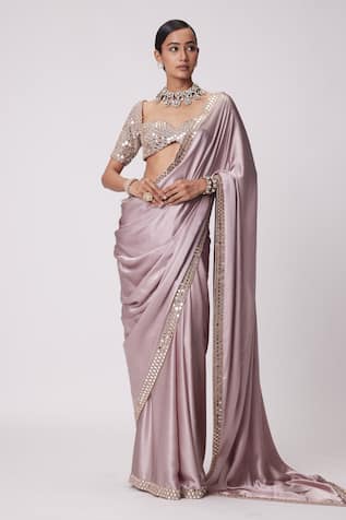 Vvani by Vani Vats Prism Sheesha Border Embroidered Satin Saree With Blouse 