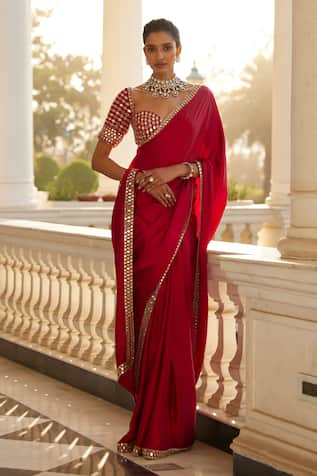 Vvani by Vani Vats Sheesha Border Embroidered Satin Saree With Blouse 