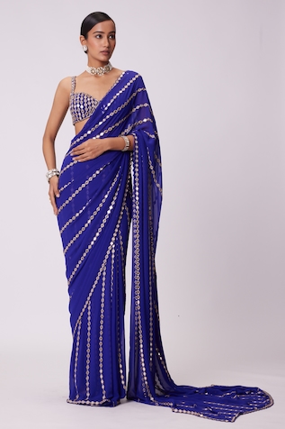 Vvani by Vani Vats Ornate Mirror Embroidered Saree With Blouse