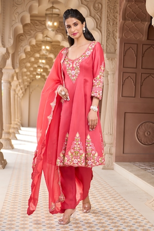 Aariyana Couture Floral Embroidered Kalidar Kurta Set