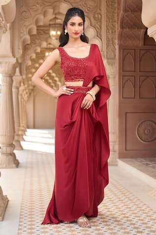 Aariyana Couture Pre-Draped Saree Skirt With Embroidered Blouse 