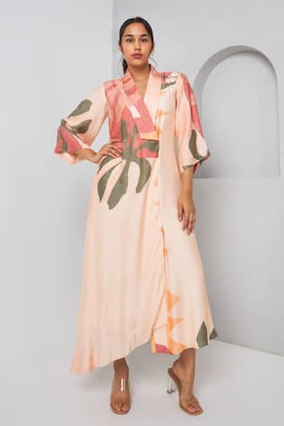 Vedika M Abstract Floral Print Overlapped Dress 