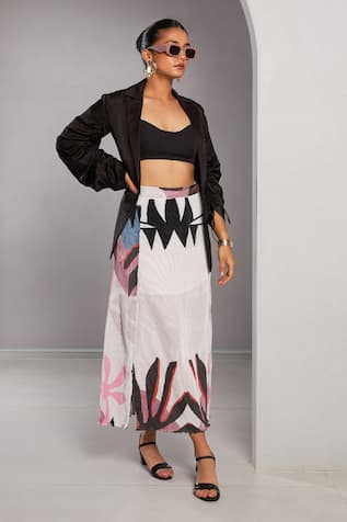 Vedika M Abstract Print Skirt Set With Jacket 