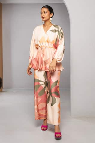 Vedika M Floral Abstract Print Peplum Top & Pant Set 