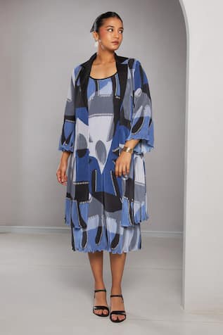 Vedika M Abstract Print Jacket With Dress 