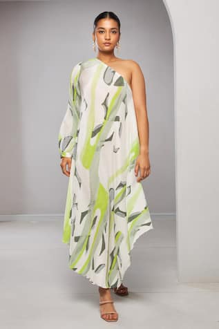 Vedika M Micro Pleated Draped Maxi Dress 