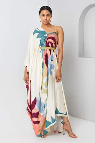 Vedika M Asymmetric Draped Printed Maxi Dress 