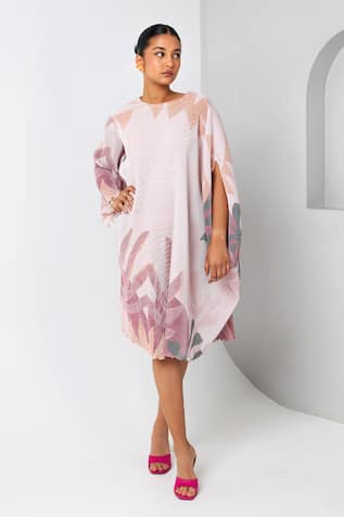 Vedika M Micro Pleat Abstract Print Dress 