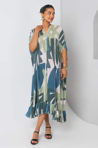 Vedika M Abstract Print Gathered Hem Dress 