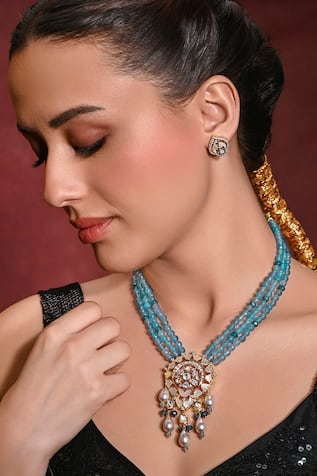 Stone & Bead Embellished Multi Strand Necklace Set 