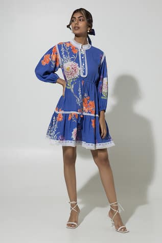 Sobariko Iris Floral Print Puffed Sleeve Dress 