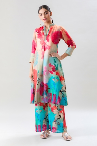 Adara Khan Floral Watercolour Print Kurta With Pant