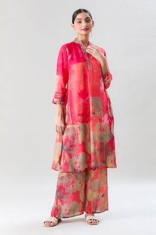 Adara Khan Lotus Pond Print Kurta With Pant