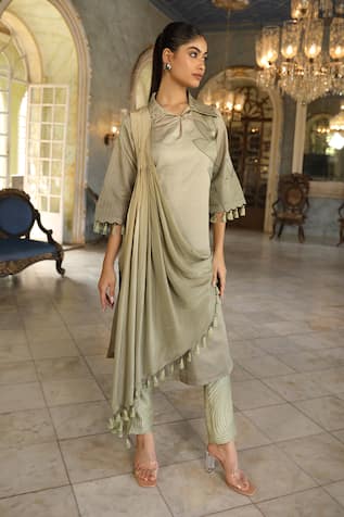 Sidhaarth & Disha Drape Attached Kurta With Pant 