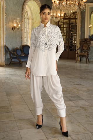 Sidhaarth & Disha Bead Hand Embroidered Shirt & Dhoti Pant Set 