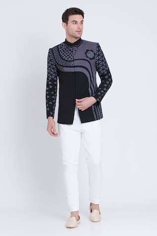 Arun Verma Geometric Patch Work Embellished Bandhgala 