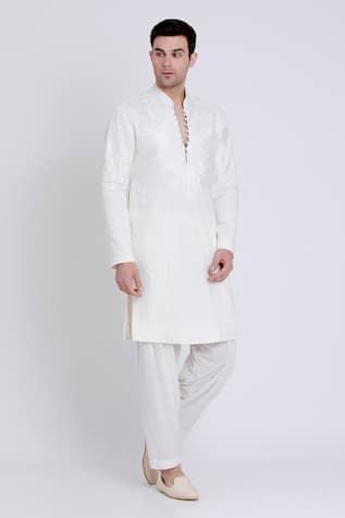 Arun Verma Geometric Resham Embroidered Kurta With Draped Pant 