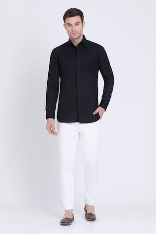 Arun Verma Geometric Embroidered Patch Shirt 