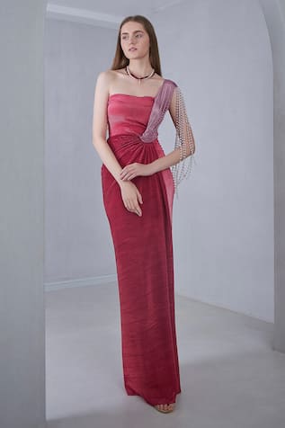 NAINA SETH Textured Draped One Shoulder Gown 