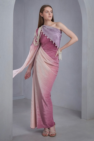 NAINA SETH Pearl Tassel Embellished Ombre Gown