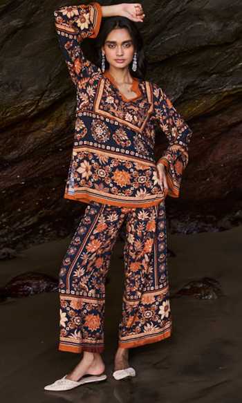 Dash And Dot Earth Toned Printed Top & Pant Set 