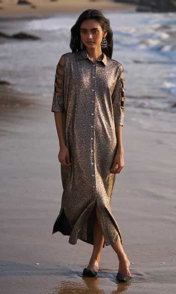 Dash And Dot Shimmering Cutout Sleeve Shirt Dress 