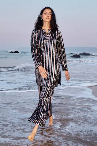 Sequin Embroidered Shirt & Pant Set 