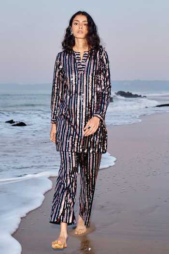 Dash And Dot Sequin Embroidered Striped Pant 