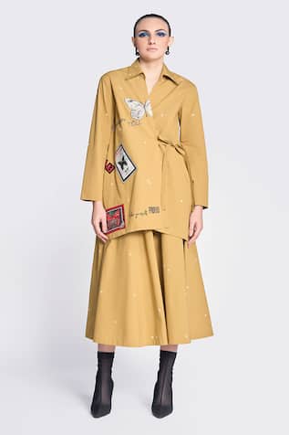 Shahin Mannan Butterfly Stamp Embroidered Shirt & Circular Skirt Set 