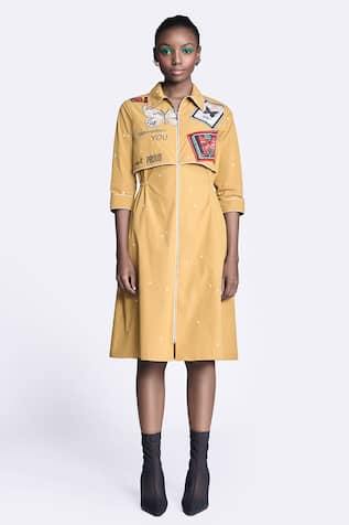 Shahin Mannan Butterfly Stamp Embroidered Layered Dress 