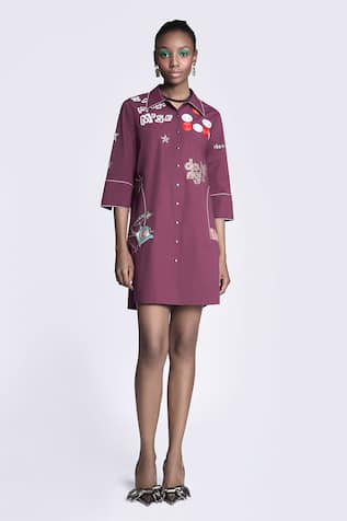 Shahin Mannan Telephone & Circle Embroidered Gathered Dress 