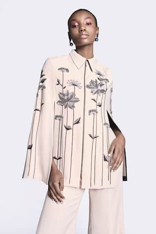 Shahin Mannan Metallic Lotus Embroidered Cape 