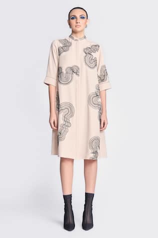 Shahin Mannan Waves Embroidered Dress 