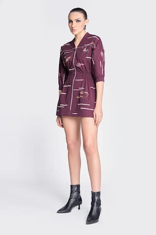 Shahin Mannan Fish & Prawn Embroidered Jacket Dress 