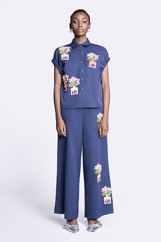 Shahin Mannan Floral Inkpot Embroidered Top & Pant Set 