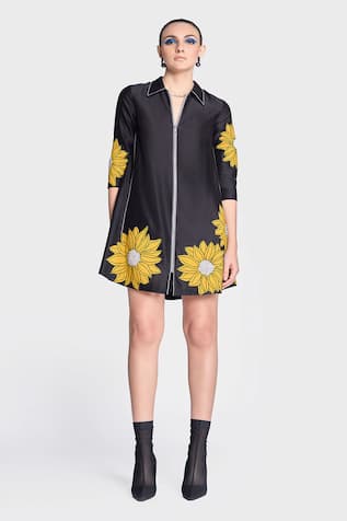 Shahin Mannan Sunflower Applique Detailed Shirt Dress 